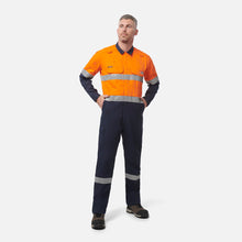 Load image into Gallery viewer, KingGee Men's Shieldtec Hi Vis 2 Tone Coverall with Flame Resistant Tape - Orange/Navy
