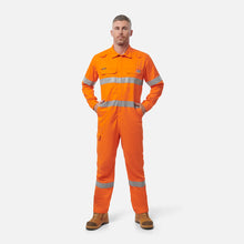 Load image into Gallery viewer, KingGee Men&#39;s Shieldtec Flame Resistant Lightweight Hi Vis Coverall with Flame Resistant Tape - Safety Orange
