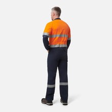Load image into Gallery viewer, KingGee Men's Shieldtec Hi Vis 2 Tone Coverall with Flame Resistant Tape - Orange/Navy
