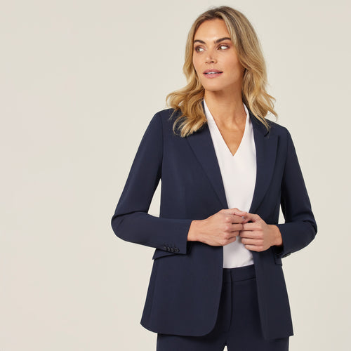 NNT Women's Crepe Streth Longline Jacket - Navy - Jackets