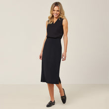 Load image into Gallery viewer, NNT Women&#39;s Crepe Stretch Midi A-Line Skirt - Black - Skirts/Dresses
