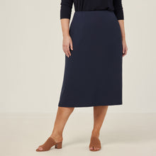 Load image into Gallery viewer, NNT Women&#39;s Crepe Stretch Midi A-Line Skirt - Navy - Skirts/Dresses
