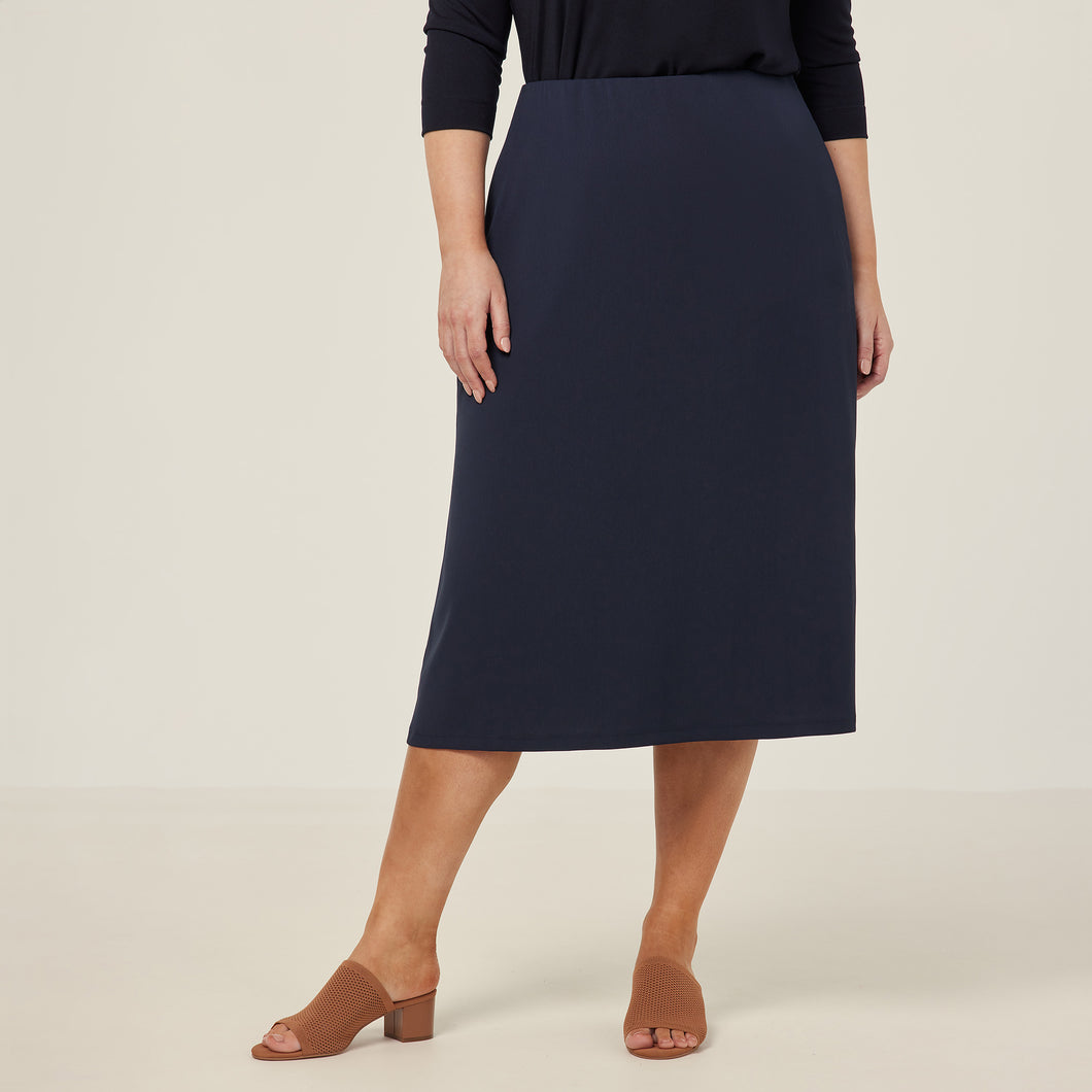 NNT Women's Crepe Stretch Midi A-Line Skirt - Navy - Skirts/Dresses