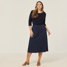 Load image into Gallery viewer, NNT Women&#39;s Crepe Stretch Midi A-Line Skirt - Navy - Skirts/Dresses
