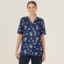 Load image into Gallery viewer, NNT Women&#39;s Polyester Print Santa Pool Party Scrub Top - Midnight Santa Print - Scrubs
