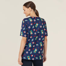 Load image into Gallery viewer, NNT Women&#39;s Polyester Print Santa Pool Party Scrub Top - Midnight Santa Print - Scrubs
