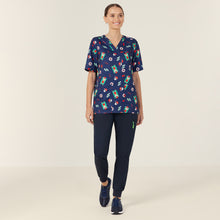 Load image into Gallery viewer, NNT Women&#39;s Polyester Print Santa Pool Party Scrub Top - Midnight Santa Print - Scrubs
