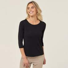 Load image into Gallery viewer, NNT Women&#39;s Matt Jersey Boat Neck 3/4 Sleeve Top - Black - Shirts
