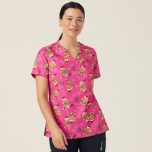 Load image into Gallery viewer, NNT Women&#39;s Xmas Print Scrub Top - HOT PINK - 
