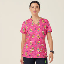 Load image into Gallery viewer, NNT Women&#39;s Xmas Print Scrub Top - HOT PINK - 
