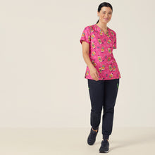 Load image into Gallery viewer, NNT Women&#39;s Xmas Print Scrub Top - HOT PINK - 
