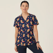 Load image into Gallery viewer, NNT Women&#39;s Xmas Print Scrub Top - MIDNIGHT SURFER - 
