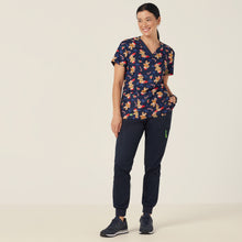 Load image into Gallery viewer, NNT Women&#39;s Xmas Print Scrub Top - MIDNIGHT SURFER - 
