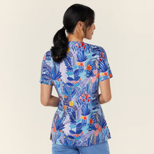 Load image into Gallery viewer, NNT Women's Abstract Blossom Print Scrub Top - Blue/Peach
