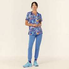 Load image into Gallery viewer, NNT Women's Abstract Blossom Print Scrub Top - Blue/Peach
