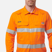 Load image into Gallery viewer, KingGee Men&#39;s Shieldtec Flame Resistant Lightweight Hi Vis Coverall with Flame Resistant Tape - Safety Orange
