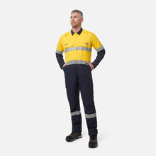 Load image into Gallery viewer, KingGee Men's Shieldtec Hi Vis 2 Tone Coverall with Flame Resistant Tape - Yellow/Navy
