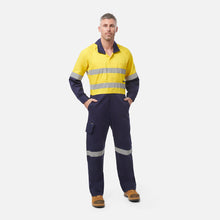 Load image into Gallery viewer, KingGee Men's Workcool 2 Reflective Spliced Combination Overall - Yellow/Navy
