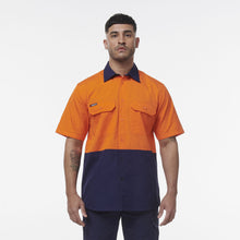 Load image into Gallery viewer, KingGee Men&#39;s Workcool Spliced Short Sleeve Shirt - Orange/Navy - Shirts
