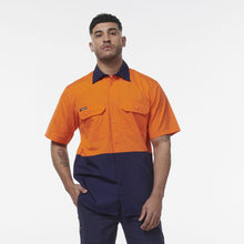 Load image into Gallery viewer, KingGee Men&#39;s Workcool Spliced Short Sleeve Shirt - Orange/Navy - Shirts
