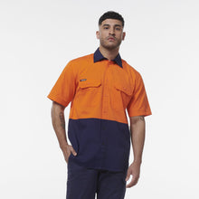 Load image into Gallery viewer, KingGee Men&#39;s Workcool Spliced Short Sleeve Shirt - Orange/Navy - Shirts
