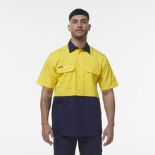 Load image into Gallery viewer, KingGee Men&#39;s Workcool Spliced Short Sleeve Shirt - Yellow/Navy - Shirts
