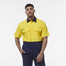 Load image into Gallery viewer, KingGee Men&#39;s Workcool Spliced Short Sleeve Shirt - Yellow/Navy - Shirts
