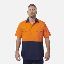 Load image into Gallery viewer, KingGee Men's Wc2 Hi-Vis Two Tone Short Sleeve Drill Work Shirt - Orange/Navy
