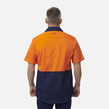 Load image into Gallery viewer, KingGee Men's Wc2 Hi-Vis Two Tone Short Sleeve Drill Work Shirt - Orange/Navy
