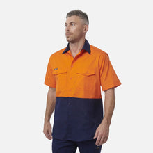 Load image into Gallery viewer, KingGee Men's Wc2 Hi-Vis Two Tone Short Sleeve Drill Work Shirt - Orange/Navy
