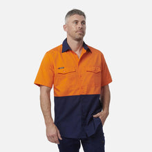 Load image into Gallery viewer, KingGee Men's Wc2 Hi-Vis Two Tone Short Sleeve Drill Work Shirt - Orange/Navy
