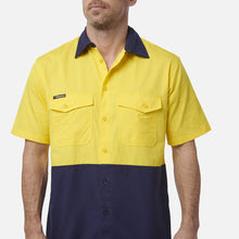 Load image into Gallery viewer, KingGee Men's Wc2 Hi-Vis Two Tone Short Sleeve Drill Work Shirt - Yellow/Navy
