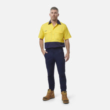 Load image into Gallery viewer, KingGee Men's Wc2 Hi-Vis Two Tone Short Sleeve Drill Work Shirt - Yellow/Navy
