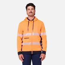 Load image into Gallery viewer, KingGee Men's Originals Spliced Hi-Vis Taped Full Zip Hoodie - Orange/Navy
