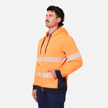 Load image into Gallery viewer, KingGee Men's Originals Spliced Hi-Vis Taped Full Zip Hoodie - Orange/Navy
