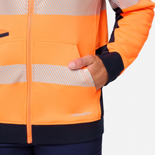 Load image into Gallery viewer, KingGee Men's Originals Spliced Hi-Vis Taped Full Zip Hoodie - Orange/Navy
