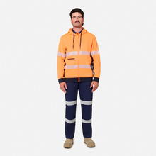 Load image into Gallery viewer, KingGee Men's Originals Spliced Hi-Vis Taped Full Zip Hoodie - Orange/Navy
