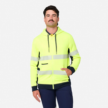 Load image into Gallery viewer, KingGee Men's Originals Spliced Hi-Vis Taped Full Zip Hoodie - Yellow/Navy
