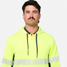 Load image into Gallery viewer, KingGee Men's Originals Spliced Hi-Vis Taped Full Zip Hoodie - Yellow/Navy
