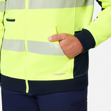 Load image into Gallery viewer, KingGee Men's Originals Spliced Hi-Vis Taped Full Zip Hoodie - Yellow/Navy
