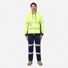 Load image into Gallery viewer, KingGee Men's Originals Spliced Hi-Vis Taped Full Zip Hoodie - Yellow/Navy
