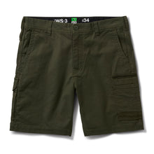 Load image into Gallery viewer, Olive green cargo shorts with multiple utility pockets, shown flat against a white background.

