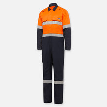 Load image into Gallery viewer, KingGee Men&#39;s Shieldtec Hi Vis 2 Tone Coverall with Flame Resistant Tape - Orange/Navy - Overalls
