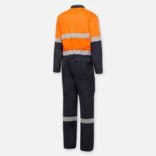 Load image into Gallery viewer, KingGee Men&#39;s Shieldtec Hi Vis 2 Tone Coverall with Flame Resistant Tape - Orange/Navy - Overalls
