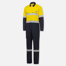 Load image into Gallery viewer, Hi Vis Overalls Product made by KingGee KingGee Men&#39;s Shieldtec Hi Vis 2 Tone Coverall with Flame Resistant Tape In Yellow/Navy Image 1
