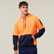 Load image into Gallery viewer, Hard Yakka Men's Hi-Vis 2 Tone Fleece Hoodie - Orange/Navy
