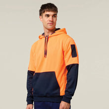 Load image into Gallery viewer, Hard Yakka Men's Hi-Vis 2 Tone Fleece Hoodie - Orange/Navy
