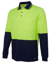 Load image into Gallery viewer, JB&#39;s Wear Men&#39;s Hi Vis Cotton Back Long Sleeve Polo - Lime/Navy - Polos
