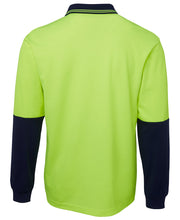 Load image into Gallery viewer, JB&#39;s Wear Men&#39;s Hi Vis Cotton Back Long Sleeve Polo - Lime/Navy - Polos
