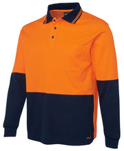 Load image into Gallery viewer, JB&#39;s Wear Men&#39;s Hi Vis Cotton Back Long Sleeve Polo - Orange/Navy - Polos
